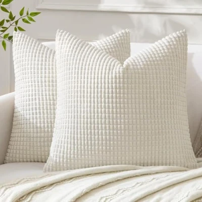 Imagen de MIULEE Funda Cojin Navidad Fundas de Almohada Suave Decorativa Cuadrado Pana Granulado Poliéster para Hogar Sofá Silla Cama Sala Estar Dormitorio 45x45cm 2 Piezas Blanco