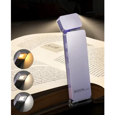 Imagen de Tyreses Luz de Lectura, Lampara Lectura con Pinzas, LED USB Recargable, 3 Colores y Brillos Continuamente Ajustables, Anti Azul, Regalo para Niños Amantes la Lectura（Púrpura）