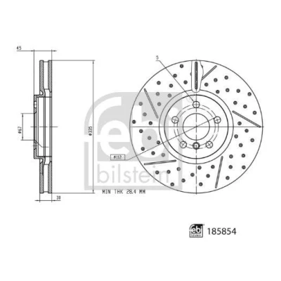 Imagen de FEBI BILSTEIN Disco de freno MINI: Hatchback, Countryman, Cabrio Eje delantero 335mm 30mm 5Taladro(s) 112mm ventilado revestido 185854 34106864133