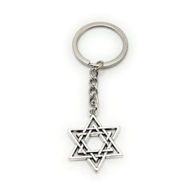 Imagen de H Customs Llavero con forma de estrella David, colgante metal plateado, plata, Talla única