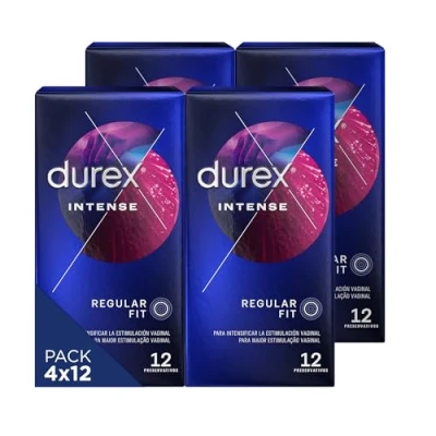 Imagen de Durex Preservativos Intense, con Puntos y Estrías, Gel Desirex, Sensación Calor, Frescor u Hormigueo, 12 condones [Pack 4 unidades]