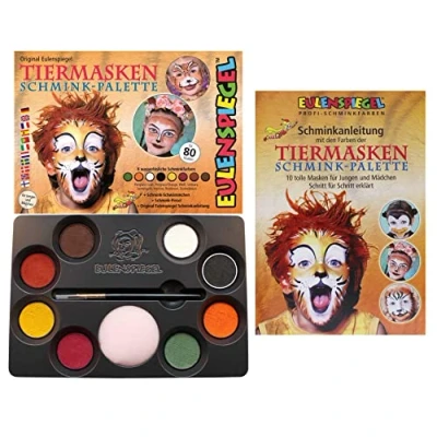 Imagen de Eulenspiegel 208038 Paleta de maquillaje Máscaras animales, 8 colores aqua profesionales, 1 esponja, pincel, guía
