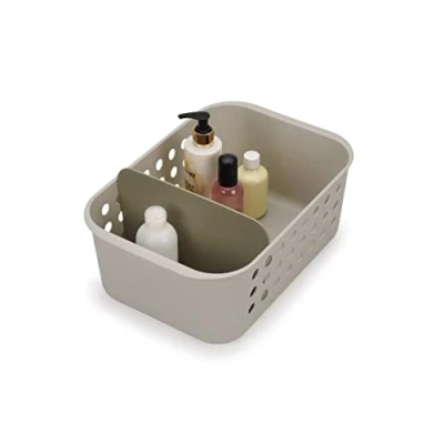 Imagen de Joseph EasyStore, Cesto organizador para accesorios de baño con separador móvil, Grande, Beige