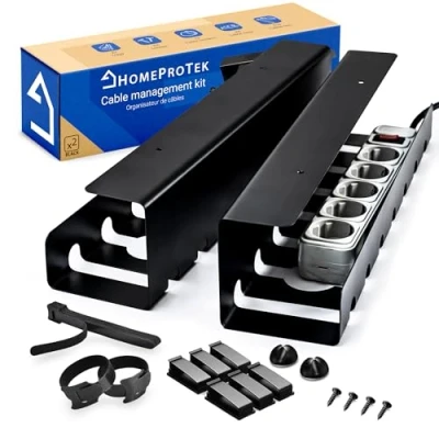 Imagen de HOMEPROTEK Organizador Cables Escritorio para Organiza x2 Bandeja Negro Esconder en tu Oficina o Casa Cable Organizer for Desk Management