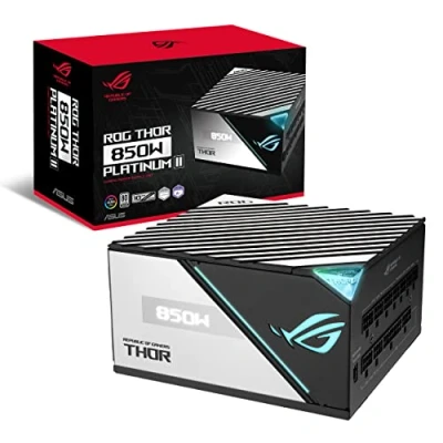 Imagen de ASUS ROG Thor 850W Platinum II Fuente de Alimentación Modular, 80+ Platinum, Lambda A++, Disipadores ROG, Ventilador PWM 135 mm, Modo 0dB, Panel OLED, Cables Apantallados, Aura Sync
