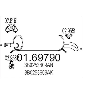Imagen de MTS 01.69790 Silenciador trasero 940 VOLKSWAGEN: Passat B5 GP Berlina