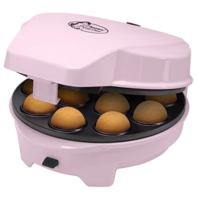 Imagen de Bestron Gofrera 3 en 1 de diseño retro, con placas intercambiables, para hacer donuts, magdalenas y cakepops, revestimiento antiadherente, 700 vatios, color: rosa