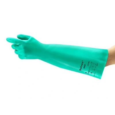 Imagen de Ansell AlphaTec 37 185 Guantes Nitrilo Resistentes Productos Químicos, Protección Industrial Química y Alimentario, Guante de Trabajo Sin Latex, Reutilizable, Verde, Talla 2XL (1 Par)