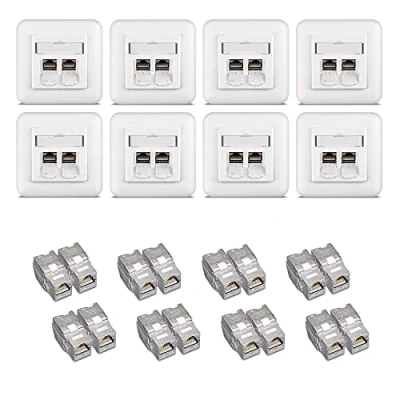 Imagen de kwmobile 16x Módulo Keystone Cat 6A Set de Carcasa metálica RJ45 10Gbit/s con 8X Placa Pared Montaje sin Herramientas y Cierre a presión