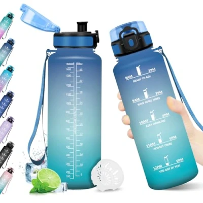 Imagen de Botella Agua 1.5L, Motivacional sin BPA, con Filtro Reutilizable, Marcador de Tiempo, Cantimplora Ideal para Cámping, Escuela, Gimnasio, Bicicleta, Running, Oficina