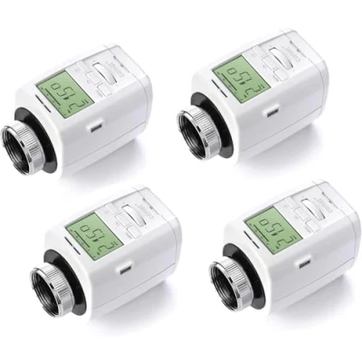 Imagen de Eurotronic Comet Plus Set de 4 700151, termostato radiador (programable, ahorra costes calefacción, accesorios domésticos inteligentes, radiador, paquete 4), color: Blanco