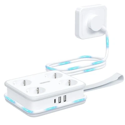 Imagen de Regleta con USB C NTONPOWER 4 Tomas de Montaje en Pared 1,6 Metros Enchufes USB, Blanco
