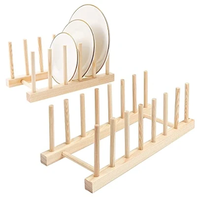 Imagen de HonGien 2 uds Estante de bambú escurridor Platos Cocina Almacenamiento Secado Soporte para CD vajilla Libro Copa Vino