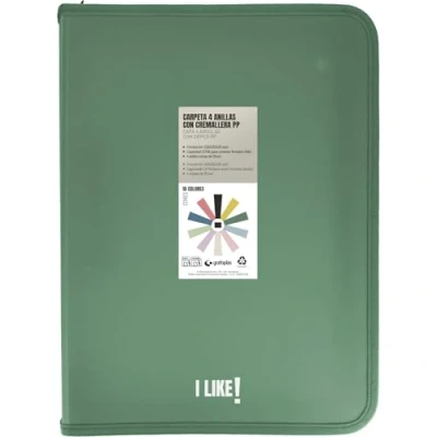 Imagen de Grafoplas Carpeta Anillas a4 con Cremalleras A4+, Verde Oscuro, 4 25mm, Incluye Compresor Plástico, Colección Papeleria Like, Material Polipropileno, Perfecto Escolar