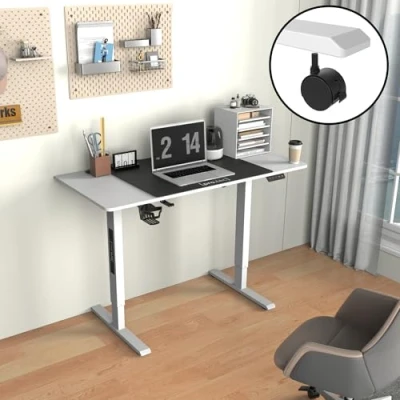 Imagen de pro.tec Escritorio Stryn Rectangular Regulable en Altura Eléctrico 2 Opciones (Sentado y de Pie) con 4 Ruedas Alfombrilla Ratón XXL 72/117 x 120 60 cm Aglomerado/Acero Blanco