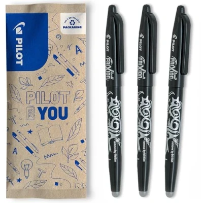 Imagen de PILOT Caja de 3 FriXion Ball Bolígrafo borrable con tinta termosensible rollerball recargable Negro Punta Media