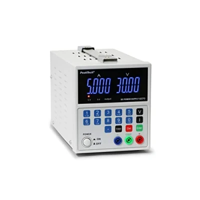 Imagen de PeakTech 6070 Fuente de alimentación 0 30V / 5A, ajustable, DC con USB y pantalla LED, conmutación estabilizada, amperímetro, a prueba sobrecarga cortocircuito, enfriamiento pasiv
