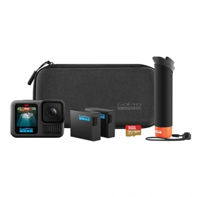 Imagen de GoPro Paquete de Accesorios HERO13 Black: Incluye el Controlador (empuñadura Flotante), 2 baterías Enduro, Soportes Adhesivos curvos, Tarjeta microSD SanDisk 64 GB, Estuche Transporte y más