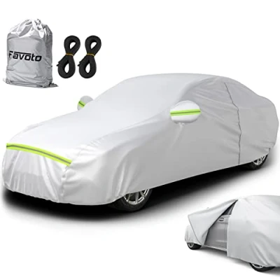 Imagen de Favoto Cubierta de Coche Impermeable Funda Exterior Anti UV Transpirable Resistente al Polvo Lluvia Rasguño Nieve Aire Libre 490x190x150cm Plata