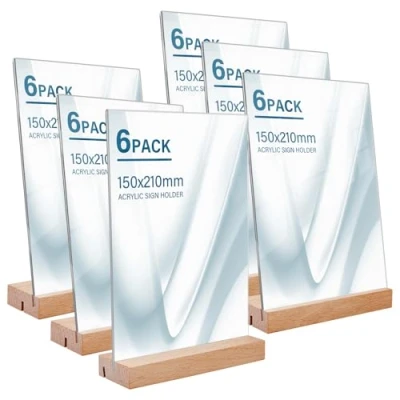 Imagen de Expositor Metacrilato Metraquilato Transparente A5: 6 Piezas Soporte A5, Transparente, Porta Precios, Soportes de Sobremesa Acrílico para Restaurantes Menú Oficina Documentos