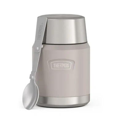 Imagen de Thermos ICON Food Jar 0,47 L Beige Mate Sandstone Recipiente para comida (470 ml, doble pared, acero inoxidable 18/8, mantiene el calor y frío, con cuchara plegable, base antideslizante,