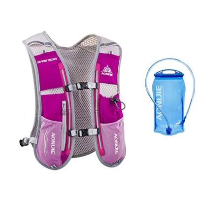Imagen de Win.Deeper Profesional Hombre Mujer 5L Chaleco de Hidratación Ligero Superior Mochila para Trail Running Ciclismo (Rosa roja con cámara Agua 1,5 l)
