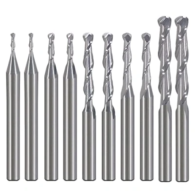 Imagen de HOZLY Juego de fresas para trabajar en madera, diámetro 1 mm, 1,5 2 2,5 mm y 3,175 espiral con punta bola carburo grabado fresadora CNC