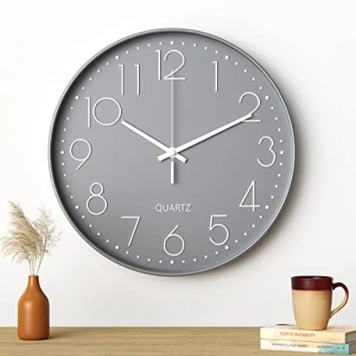 Imagen de Uootach Reloj de Pared, 30CM Movimiento Cuarzo silencioso, diseño Minimalista Moderno (Gris Caracteres Blancos)