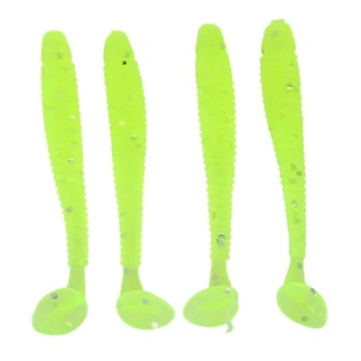 Imagen de 50 Pcs 5cm Señuelos de Pesca Suave Cebos Artificiales Agua Dulce, Cebo Plástico T Tail Grub Gusano Accesorio Aparejo Pescado(Verde Fluorescente)