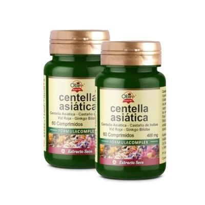 Imagen de Obire Centella Asiática COMPLEX 400 mg Suplemento Alimenticio de Castaño Indias, Vid Roja, Ginkgo Biloba y Vitamina B 6 Favorece la Circulación Eliminación Líquidos Cápsulas Vegetales