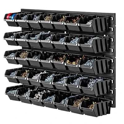 Imagen de KADAX estantería de Taller, 58 x 39 cm, Pared para Herramientas plástico Resistente, Sistema Almacenamiento Resistente a los Rayos UV, Paneles (Negro, 35 Piezas)