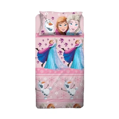 Imagen de Frozen Juego de sábanas para Cama Plaza y Media, Media Disney, sábana encimera, Bajera Ajustable, Funda Almohada, Color Rosa, 100% algodón, Producto