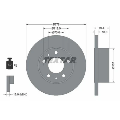 Imagen de TEXTAR 93104700 Disco de freno 276 16 05/07 118 macizo sin perno sujeción rueda, buje rueda IVECO: DAILY 3, 3 Kasten/Kombi