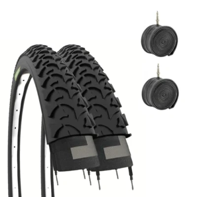 Imagen de Juego de 2 cubiertas y cámaras aire para bicicleta montaña, color negro, 26 x 1,95&quot; (54 559)