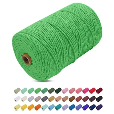Imagen de Uiopa Hilo Macrame 3mm x 200m, Cuerda Gruesa de Algodon Natural, Cordel Colores Algodón para Manualidades, Pared, Cortinas, Colgar Plantas, Fotos (Pasto verde)
