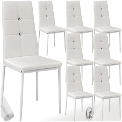Imagen de TecTake® Silla de Comedor, Asiento y Respaldo Acolchado, Piel Sintética, Piedras Brillantes, Sillas Modernas, Cocina, Alta Capacidad Carga, Montaje Rápido 8 Blanco