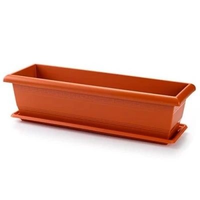 Imagen de AC Jardinera con Plato Fabricado en Polipropileno PLFT Macetero para Jardin Maceta Plantas y Flores Rectangular de Plástico Agujeros Drenaje 60 cm Color Marrón