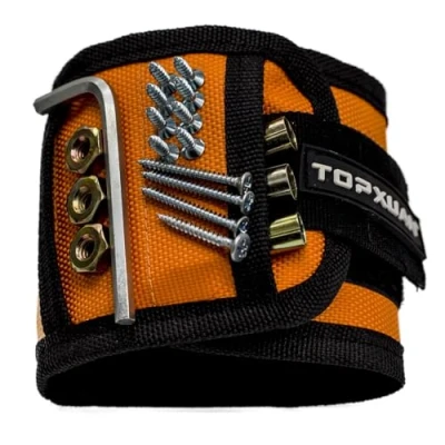 Imagen de TOPXUAN Pulsera magnética, regalos para hombres con 15 imanes sujetar tornillos, clavos, brocas, herramientas de carpintería, imán magnético muñeca, herramienta, cinturón, tornillos