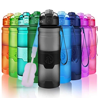 Imagen de ZORRI Botella del Agua Deporte TRITAN Prueba de Goteo Libre BPA Plastico, gris, 400ml 14oz