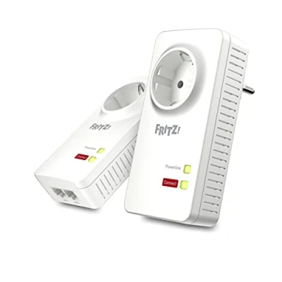Imagen de AVM FRITZ!Powerline 1220 Set International Adaptador/Extensor de Red por línea eléctrica, PLC, Compatible HomePlug AV2, IEEE P1901, 1200 Mbps, 2 Puertos LAN Gigabit, Toma Corriente integrada