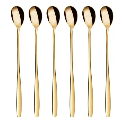 Imagen de GRÄWE Cuchara de Mango Largo, 6 Piezas, Oro, agitador café, café Acero Inoxidable, cóctel, té Helado, para Hielo, agitadora cóctel