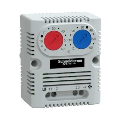 Imagen de Schneider Electric NSYCCOTHDF ClimaSys CC, Termostato Doble 250V, Rango de Temperatura 0 60 C, 1NO / NC, F, Gris Claro