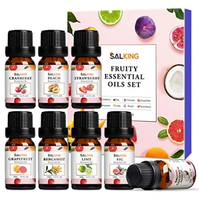 Imagen de SALKING Frutas Aceites Esenciales Naturales 8 x 10 ml, Para Humidificador Difusor, 100% Natural Puro (Bergamota, Toronja, Fresa, Arándano, Lima, Higo, Melocotón, Coco)