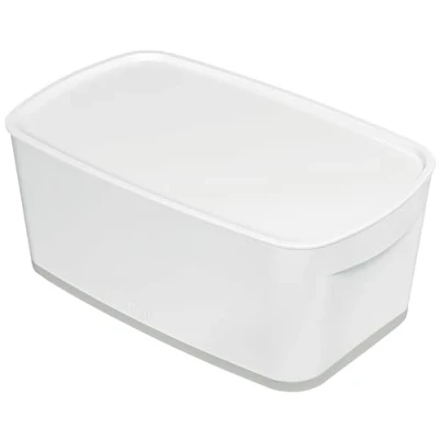 Imagen de Leitz A5 MyBox Pequeña con Tapa, Caja de Almacenamiento para el Hogar y la Oficina, 5 L, Acabado Mate, Plástico, Sin BPA Apta Alimentos, Blanco/Gris, 52291001