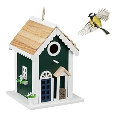 Imagen de Relaxdays Casa Pájaros, Caja Nido Aves Silvestres, Pajarera Colgante, 25,5x18,5x18,5 cm, Casita Nidal Madera, Gorriones