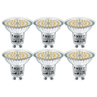 Imagen de EACLL Bombillas LED GU10 Blanco Cálido 6.5W Reemplaza 100W Halógena, Pack de 6, Focos Sin Parpadeo AC 230V, 3000K 900 Lúmenes 120 Spotlight, Lámpara Reflectora más Corta no Regulable