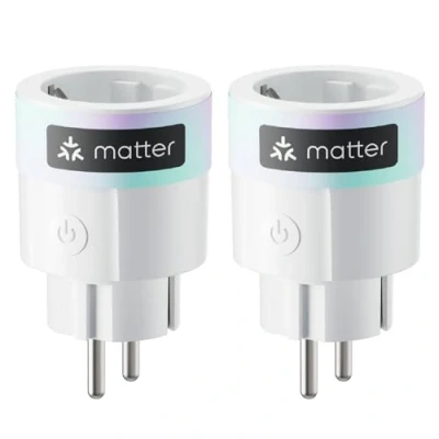 Imagen de SwitchBot Matter Plug Mini paquete de 2 con monitor energía, control por Wi Fi y Bluetooth, compatible Alexa, Google Home, Apple Home HomeAssistant, voz acceso app, 16A Type F