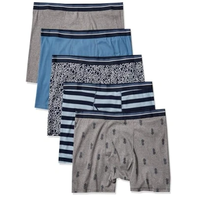 Imagen de Amazon Essentials Cómodo Calzoncillo Bóxer de Algodón sin Etiquetas Hombre, Pack 5, Estampado Floral/Piña/Rayas, XXL