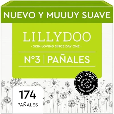 Imagen de Pañales LILLYDOO delicados con la piel talla 3 (6 10 kg), caja mensual (174 unidades), protección contra fugas, suaves, sin perfumes ni lociones y dermatológicamente probados