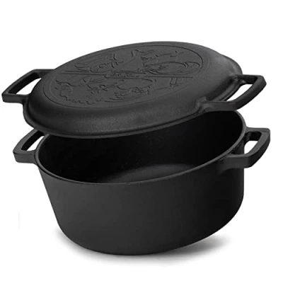 Imagen de olla de hierro fundido 4 l, diámetro 24 cm, para hornear pan, con tapa, molde pan adecuado barbacoa gas, horno, fogones y todo tipo fuegos, incluida la inducción
